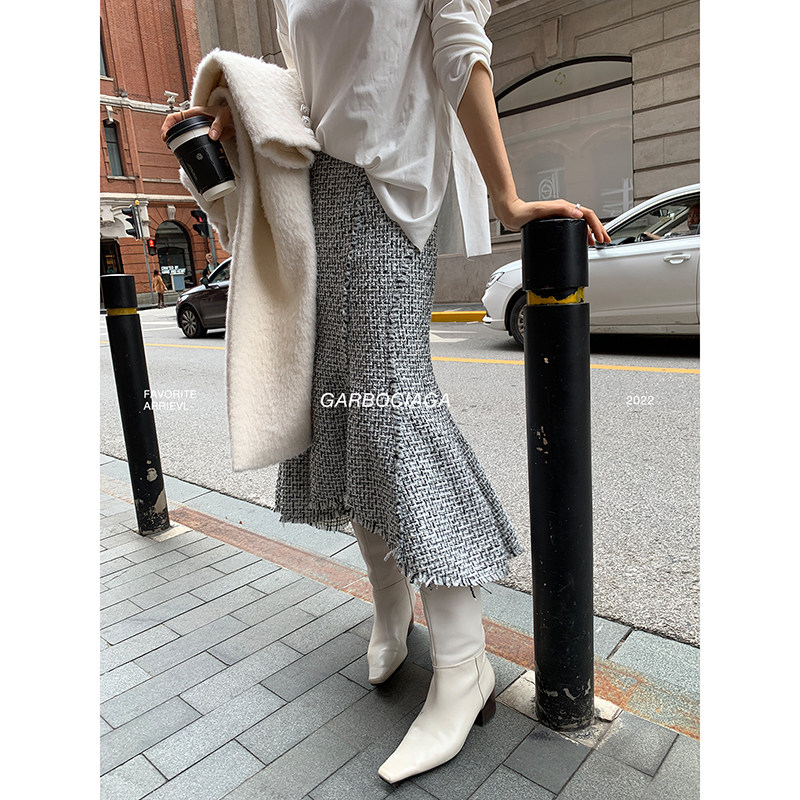 Garbociaga龍喜儿 进口限量 编织千鸟格鱼尾流苏小香风半身裙0362,女装/女士精品,半身裙,淘宝优惠券,粉丝福利购,淘宝优惠卷