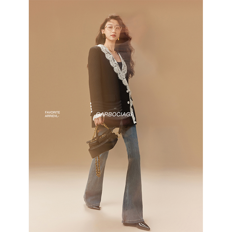 宋慧乔醋酸挂面精纺羊毛蕾丝西装