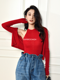 Garbociaga 德国扬子60支精纺100羊毛挖肩时髦针织开衫两件套3895