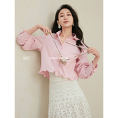 6585 棉涤高级时髦樱花粉色可塑鱼骨衬衫 Garbociaga龙喜儿 Pra