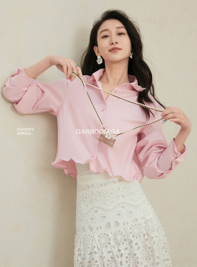 Garbociaga龙喜儿 Pra * 棉涤高级时髦樱花粉色可塑鱼骨衬衫 6585