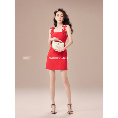 龙喜儿醋酸手工花瓣连衣裙