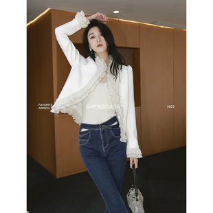 Garbociaga龍喜儿 荷叶领花边白色网纱气质外套女春6232 春意盎然