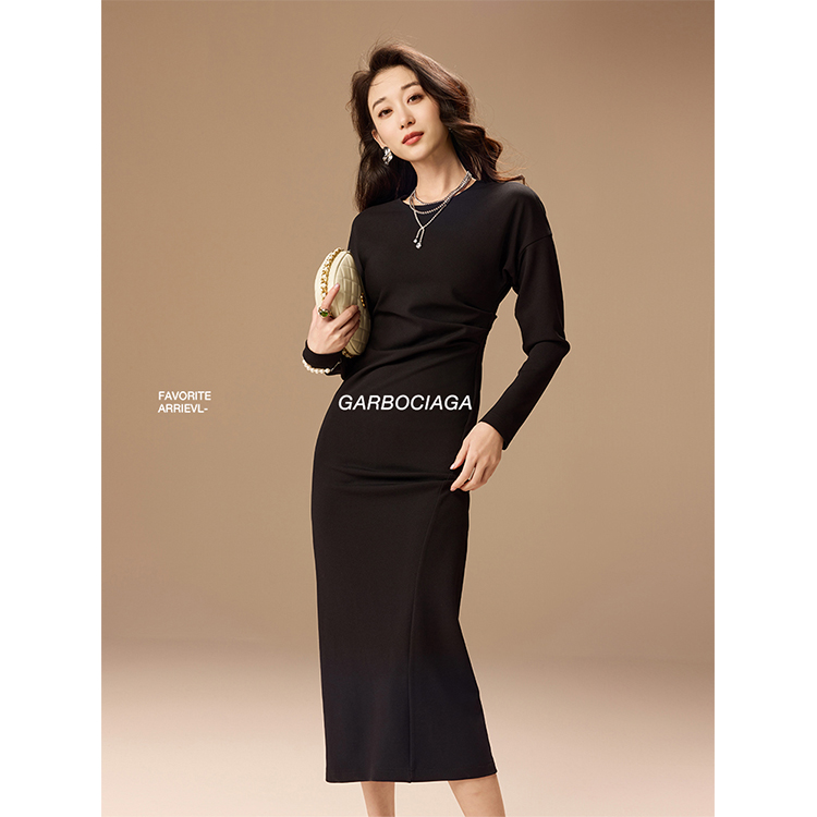 龍喜儿连衣裙抽皱修身连衣裙