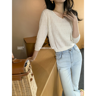 上衣薄款 设羊毛镂空透气针织中袖 9086 女王门槛 Garbociaga龍喜儿