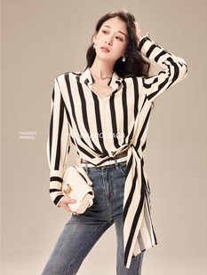 女3301 衬衫 Garbociaga龍喜儿一衣三穿 V领设计感小众时髦条纹长袖