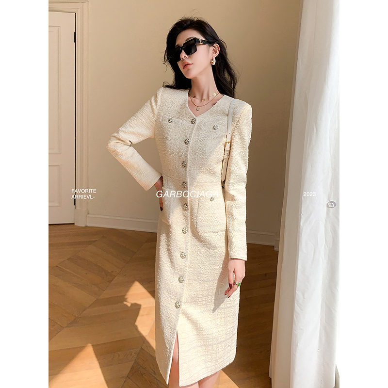 单排扣单排扣v领连衣裙