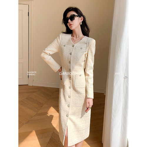 单排扣单排扣v领连衣裙