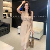 Garbociaga龍喜儿 哈根达斯 亚麻直角肩一字肩显瘦收腰连衣裙5115