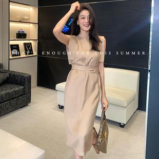 Garbociaga龍喜儿 亚麻直角肩一字肩显瘦收腰连衣裙5115 哈根达斯