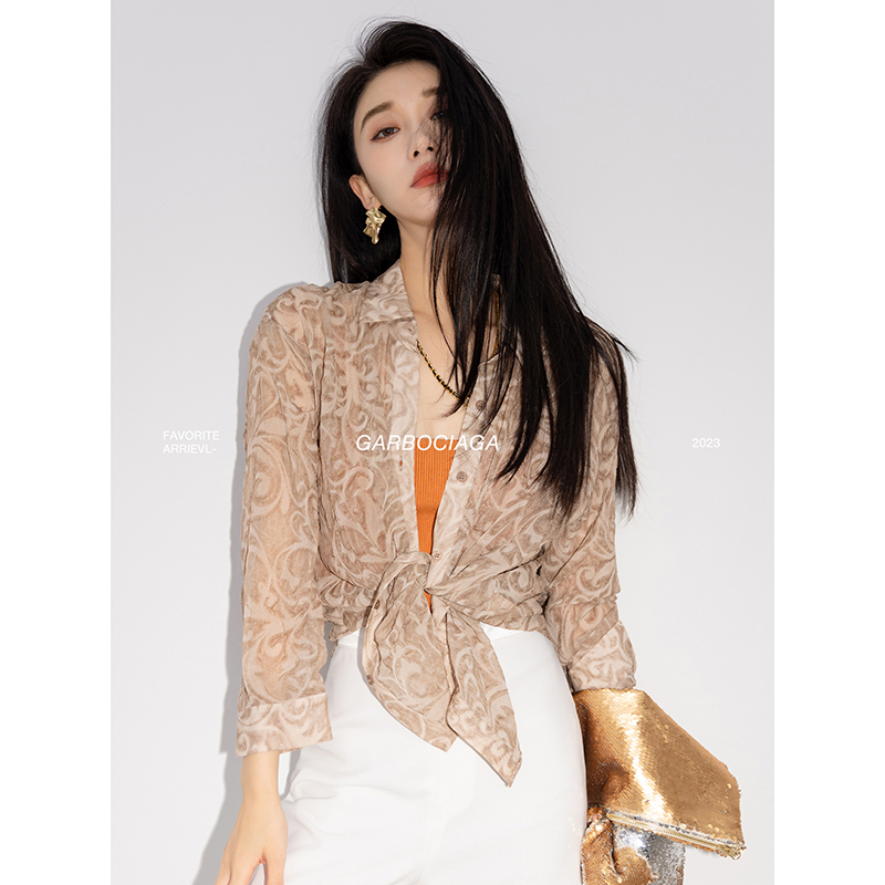 长袖暗纹肌理感衬衫龙喜儿