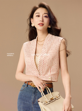 Garbociaga龍喜儿 杜乐丽 深V领条纹时髦坎肩叠穿马甲女5170