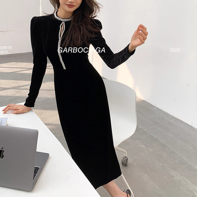 通勤连衣裙丝绒银色线条龙喜儿