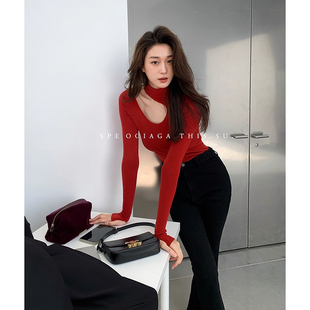 9137 打底针织衫 Garbociaga龙喜儿 软黄金48支精纺100羊毛红色修身