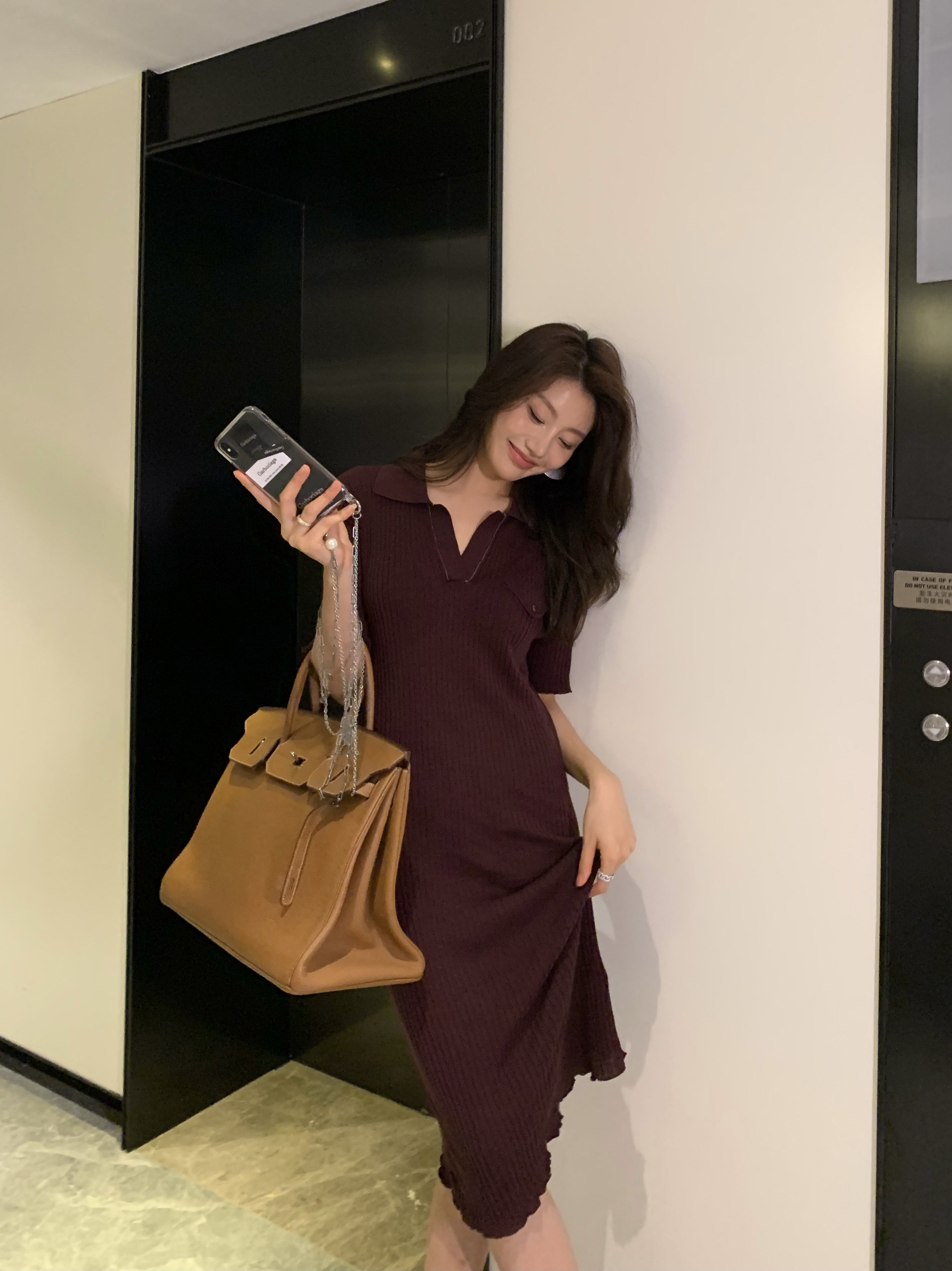 garbociaga龍喜儿 b家经典 莱赛尔polo针织修身显瘦连衣裙女6201