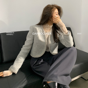 Garbociaga龙喜儿 设计感气质名媛无领小香风外套女春9231 松香木
