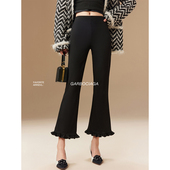 Garbociaga龍喜儿 3800 高腰休闲腿精瘦九分裤 黑茶马赛 荷叶边修身