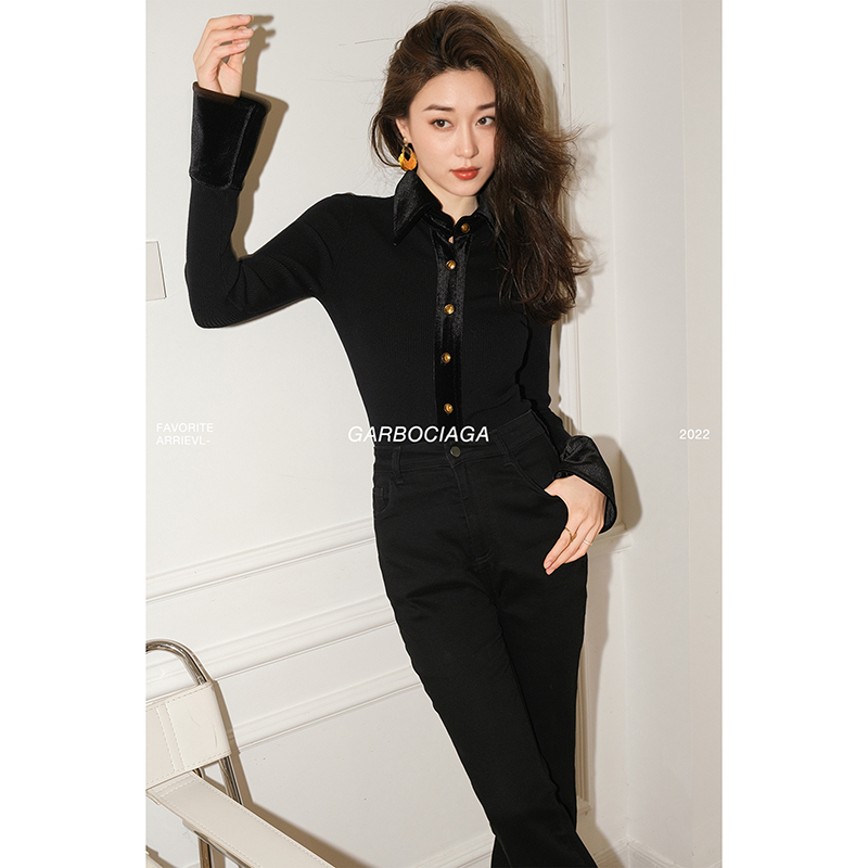 龙喜儿修身开衫长袖针织衫衬衫