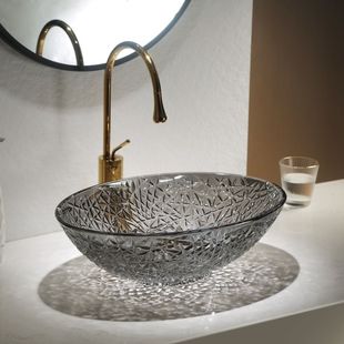轻奢椭圆水晶玻璃台上洗手盆乱纹纹理