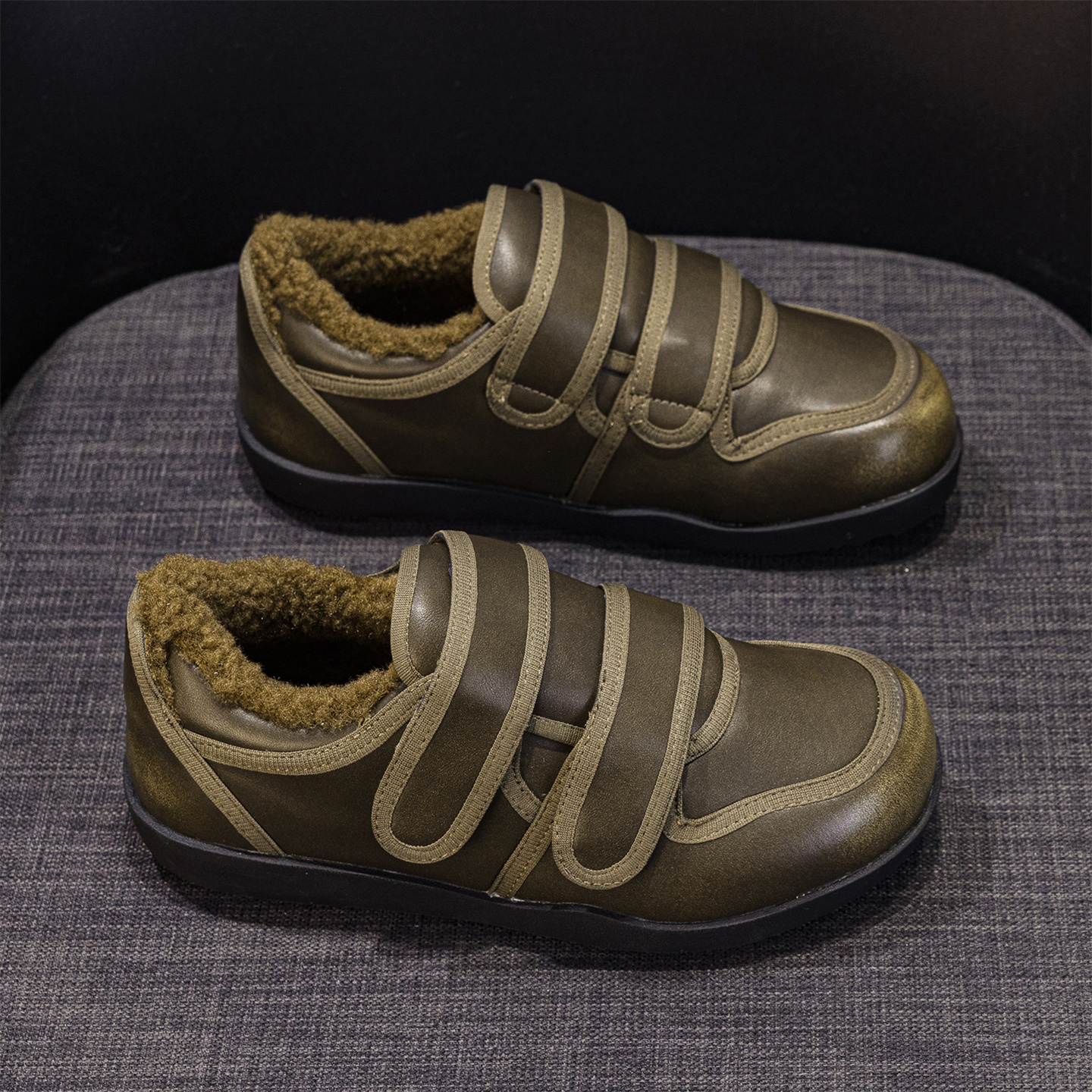 魔术贴真皮小白鞋女冬季加绒棉鞋