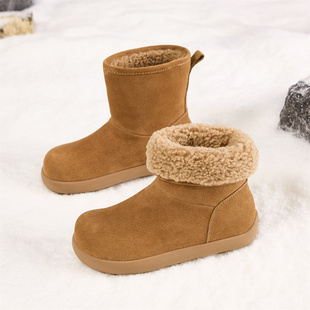 羊羔毛短靴子保暖棉鞋 外贸尾货撤柜真皮加绒雪地靴女冬季 两穿法式