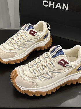 外贸原单断码特价厚底真皮榴莲鞋女秋季松糕登山老爹鞋运动单鞋潮