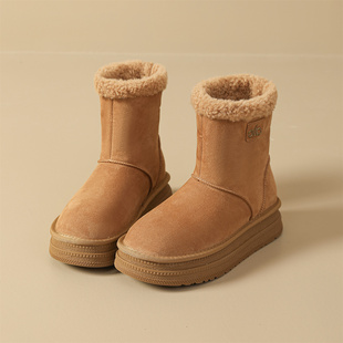 外贸工厂特价 两穿加绒保暖中筒靴加厚棉靴子 真皮厚底雪地靴女冬季