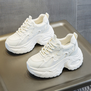 坡跟单鞋 外贸工厂特价 休闲松糕小白鞋 女春季 潮 8CM厚底增高老爹鞋