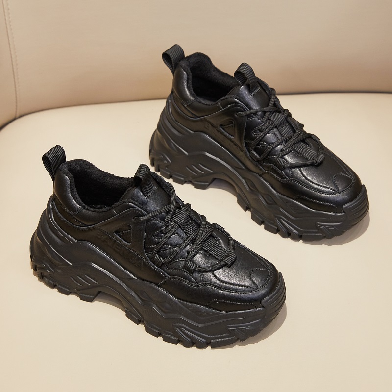 真皮加绒老爹鞋女ins潮2023