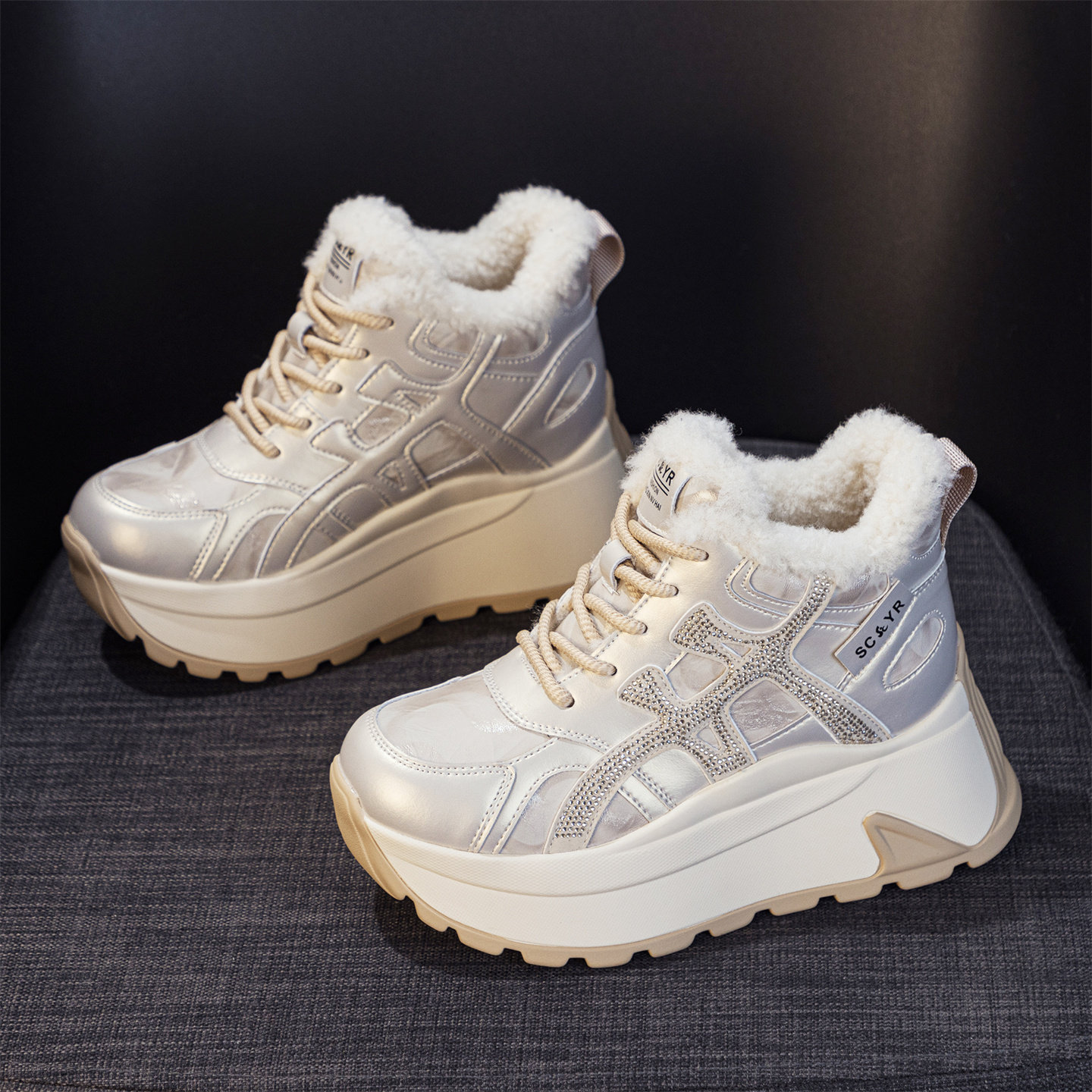 外贸工厂特价厚底增高加绒老爹鞋女冬季加厚保暖毛毛鞋休闲大棉鞋,女鞋,老爹鞋,淘宝优惠券,粉丝福利购,淘宝优惠卷