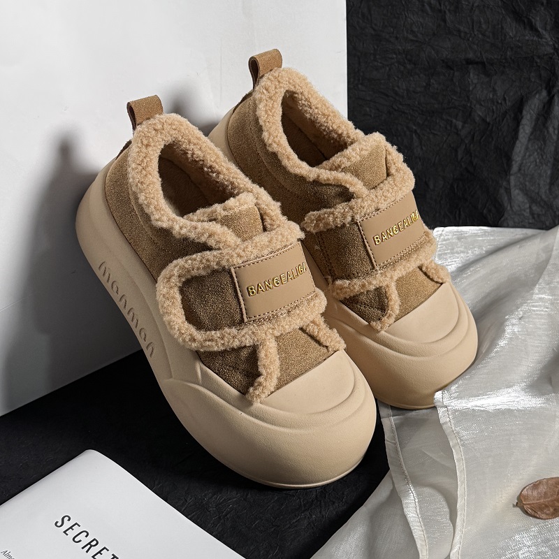 真皮厚底加绒面包鞋女冬季棉鞋子