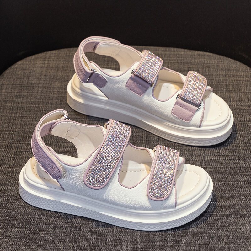 真皮魔术贴罗马凉鞋女夏季学生鞋