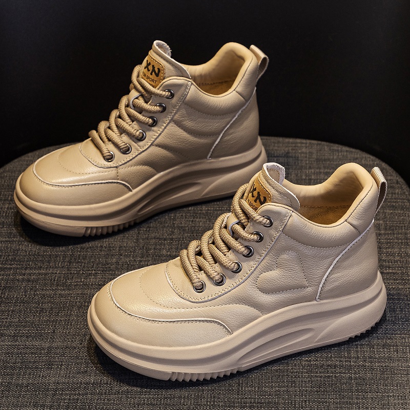 头层牛皮休闲高帮鞋女秋冬棉鞋子