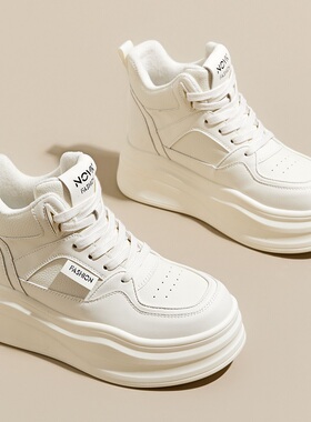 外贸原单撤柜厚底真皮高帮鞋女秋冬休闲松糕小白鞋加绒运动板鞋潮