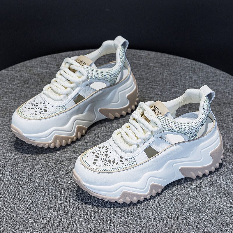 真皮厚底增高老爹鞋女夏季小白鞋