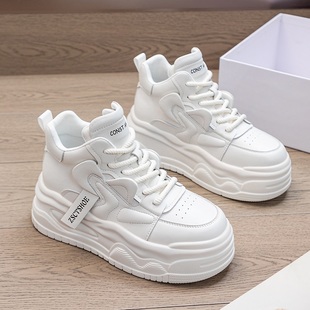 外贸尾货工厂特价网红厚底真皮高帮鞋女春款时尚板鞋休闲小白鞋潮