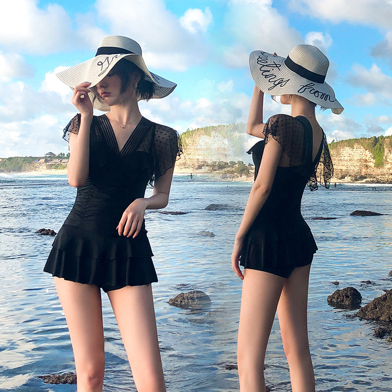 3泳衣女2021新款仙女范韩国性感遮肚显瘦聚拢连体裙式学生保守温泉