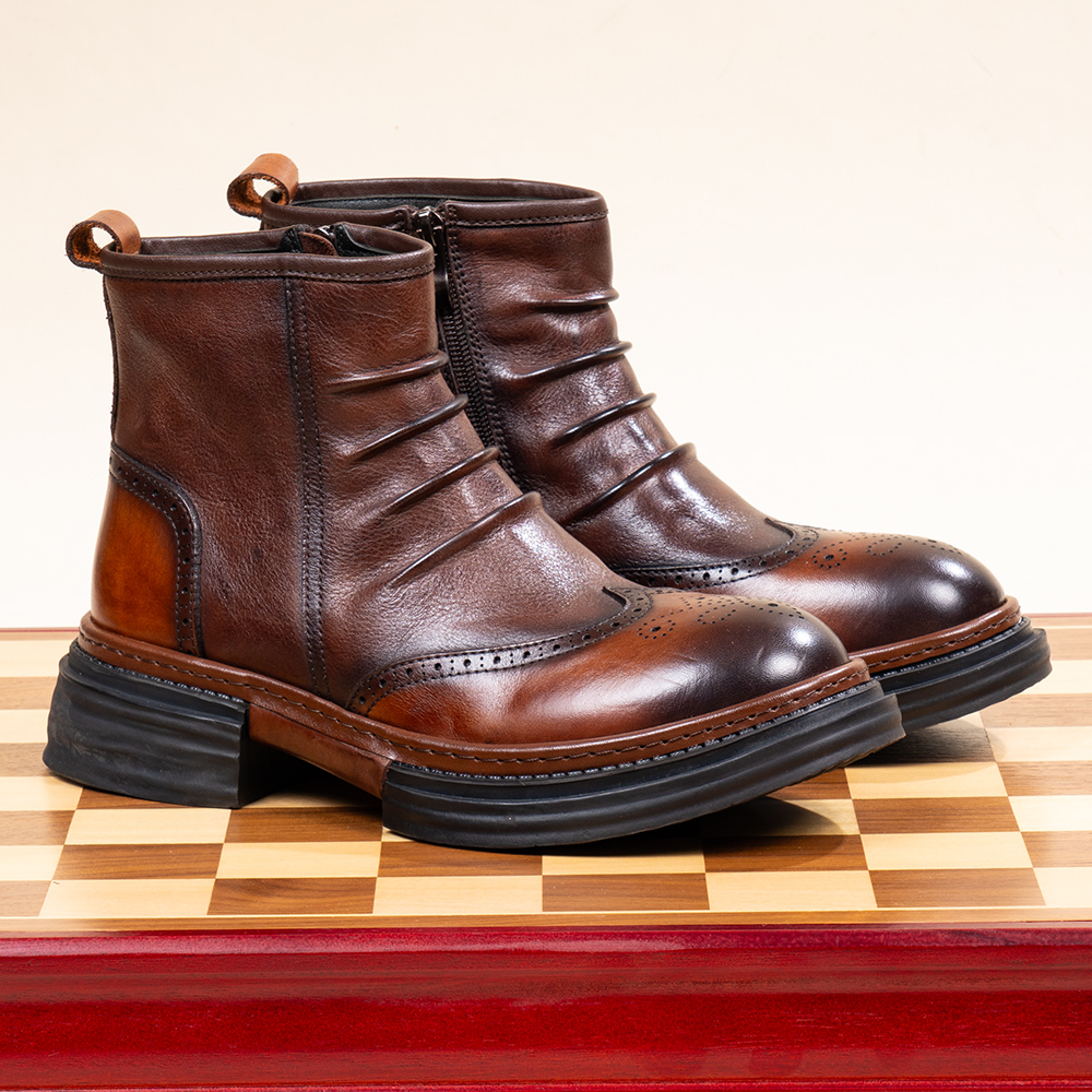 布洛克英伦风男士高帮马丁靴防滑耐磨增高工装靴复古休闲切尔西靴