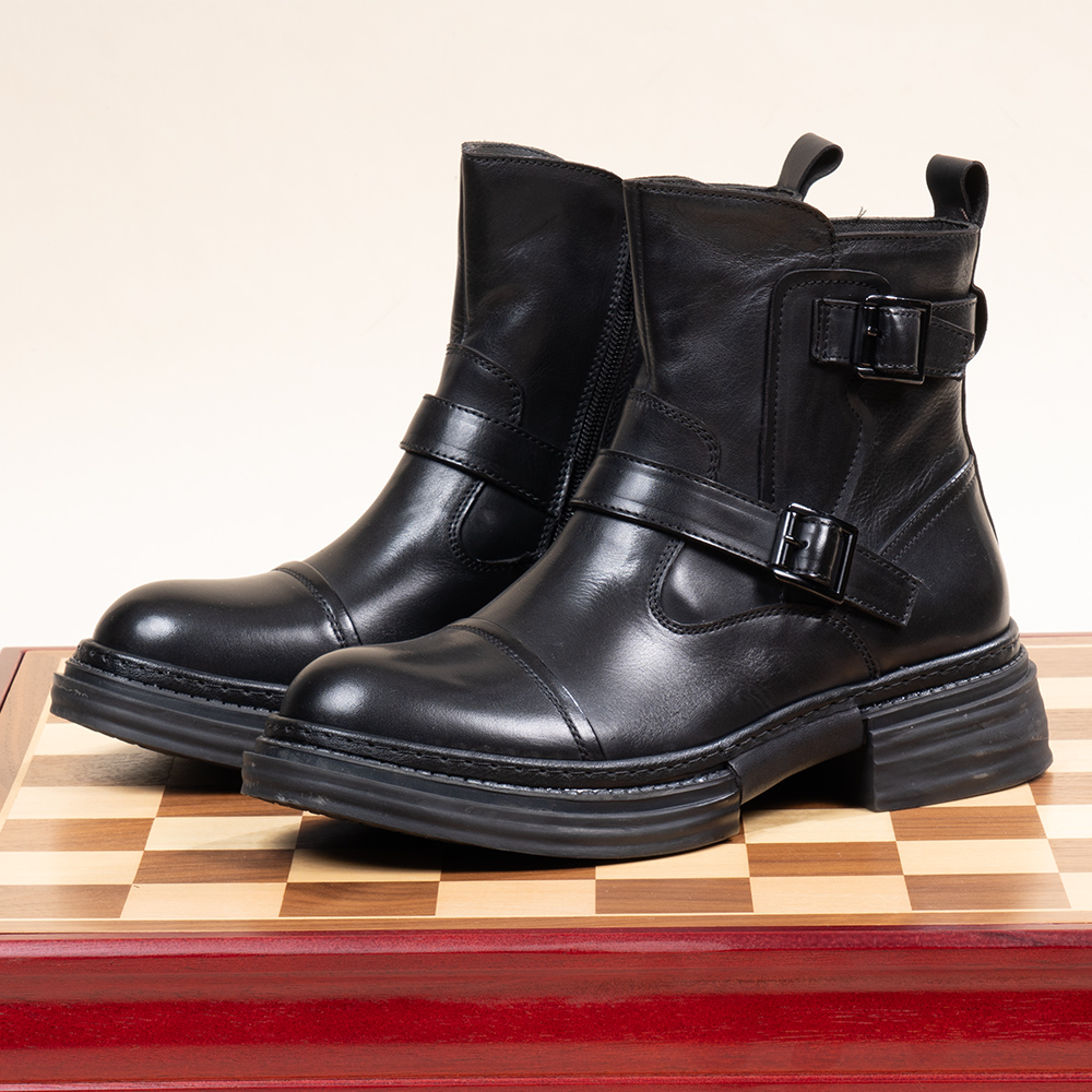 冬季新款男士拉链真皮马丁靴英伦复古厚底机车靴牛皮高帮切尔西靴