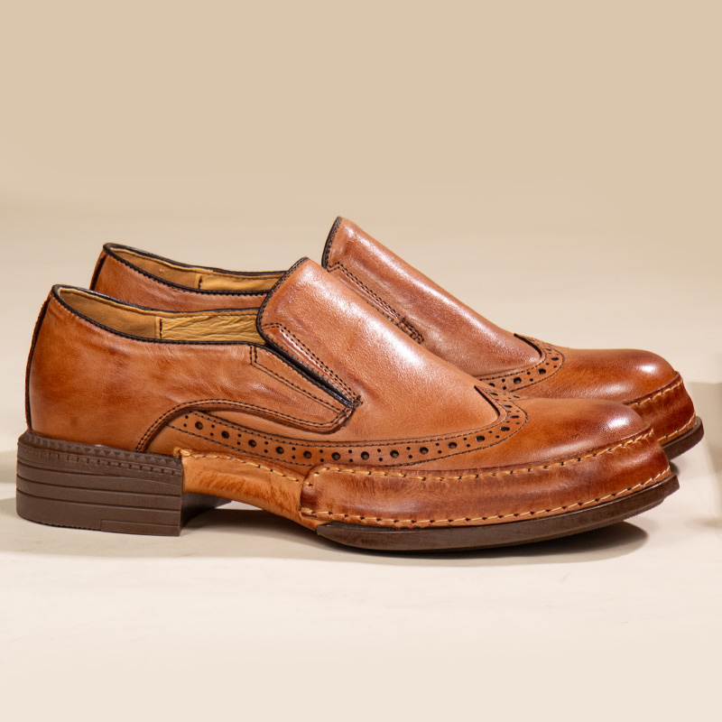 布洛克一脚蹬英伦风商务正装男皮鞋厚底增高耐磨男士大头休闲男鞋