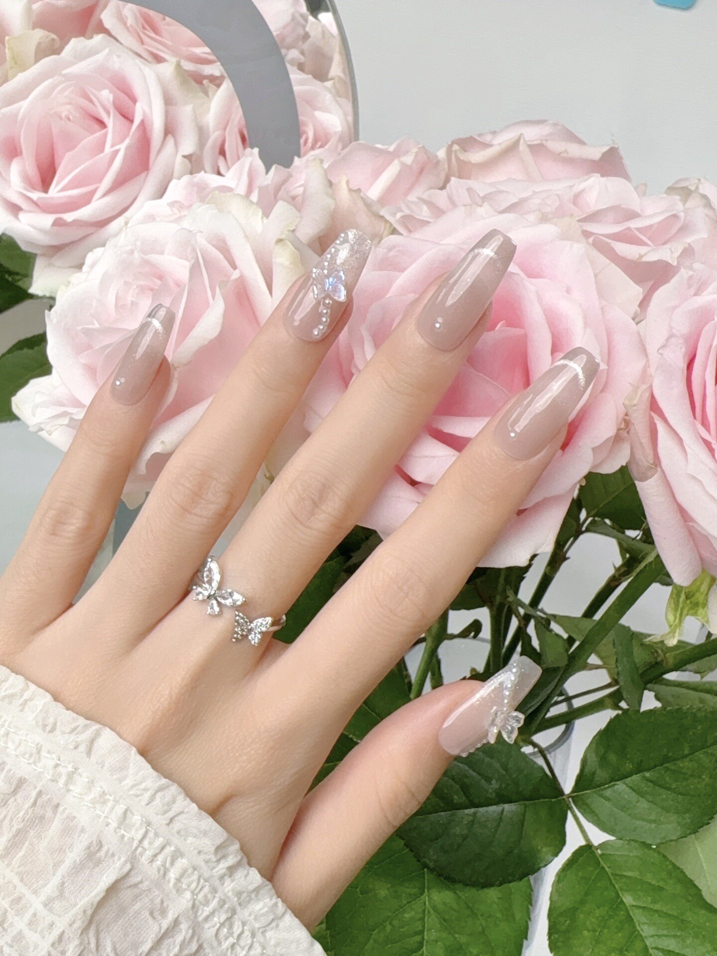 【189】纯手工穿戴甲光疗美甲贴片小红书新款气质裸色猫眼可拆卸