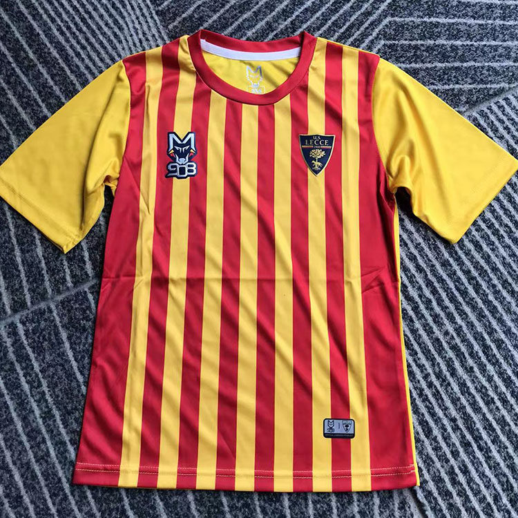 意甲足球联赛莱切队lecce速干男款童装红蓝条纹足球服球衣短袖t恤