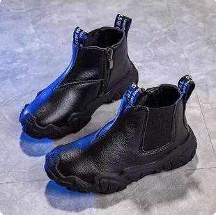 男童马丁靴2025秋冬新款加绒加厚二棉靴子女童黑色防水棉鞋冬鞋子