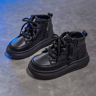 男童马丁靴2025秋冬新款真皮儿童皮靴加绒二棉鞋软底短靴雪地棉靴