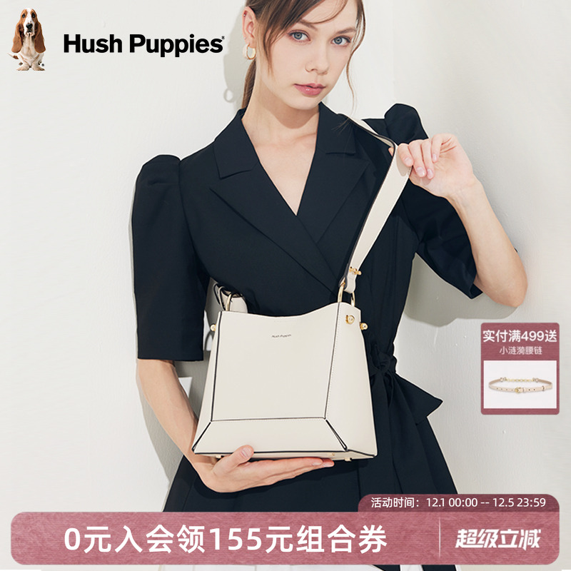 暇步士女包牛皮单肩包水桶斜挎包