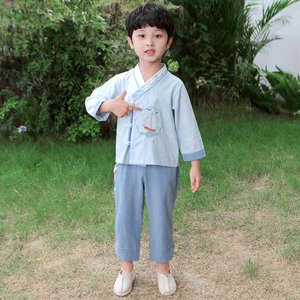 男童汉服中国风改良唐装斜襟开衫两件套男宝宝套装节日服