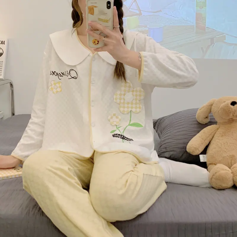 可爱新款月子服春秋提花纯棉产后3月份4产妇哺乳怀孕期孕妇睡衣女