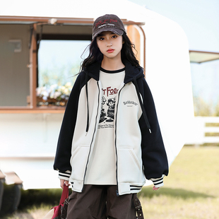 女大童春秋外套2026新款儿童洋气开衫上衣运动连帽卫衣初中生女孩