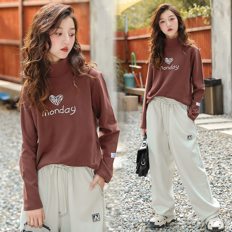 女童德绒半高领打底衫秋冬