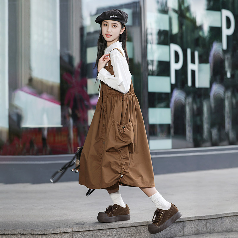 女大童背带裙套装春款2026新款洋气儿童连衣裙初中生甜美秋装裙子